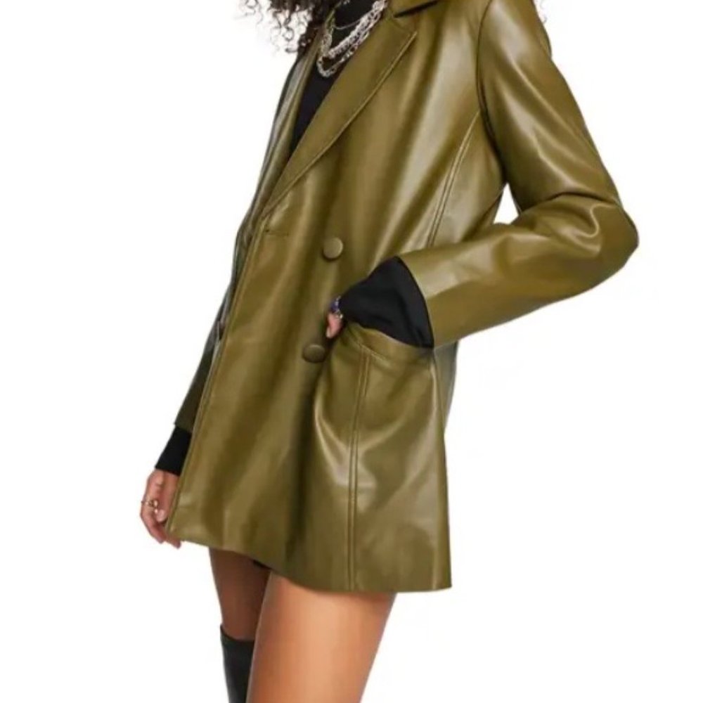 Topshop Double Breasted Faux Leather Blazer